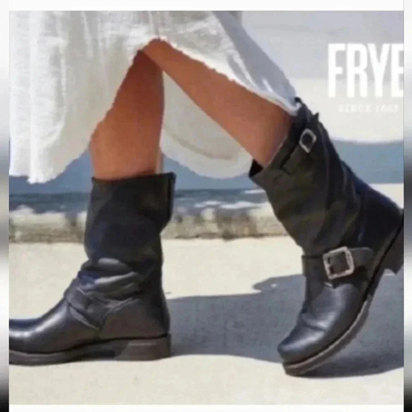 Frye Veronica Short Black Leather Popular Moto Vintage Combat Ankle Boot(6.5) - Picture 6 of 12